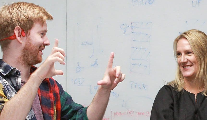 Designers discussing a project