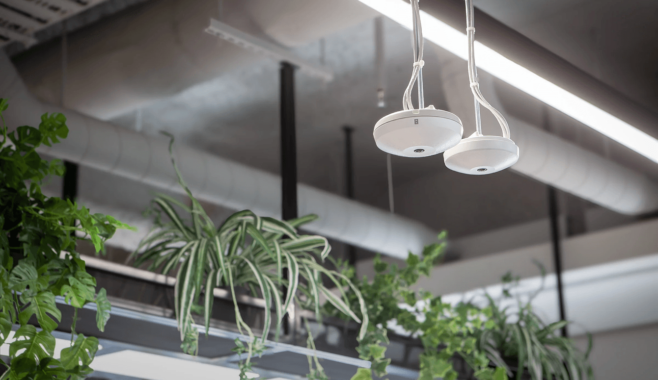 The AI occupancy sensor installed in roof of office area