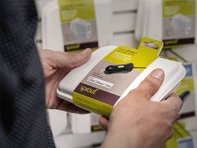 Packaging held in hands on site