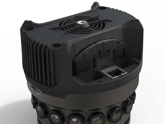 Case underside showing radiator, mount and plugs