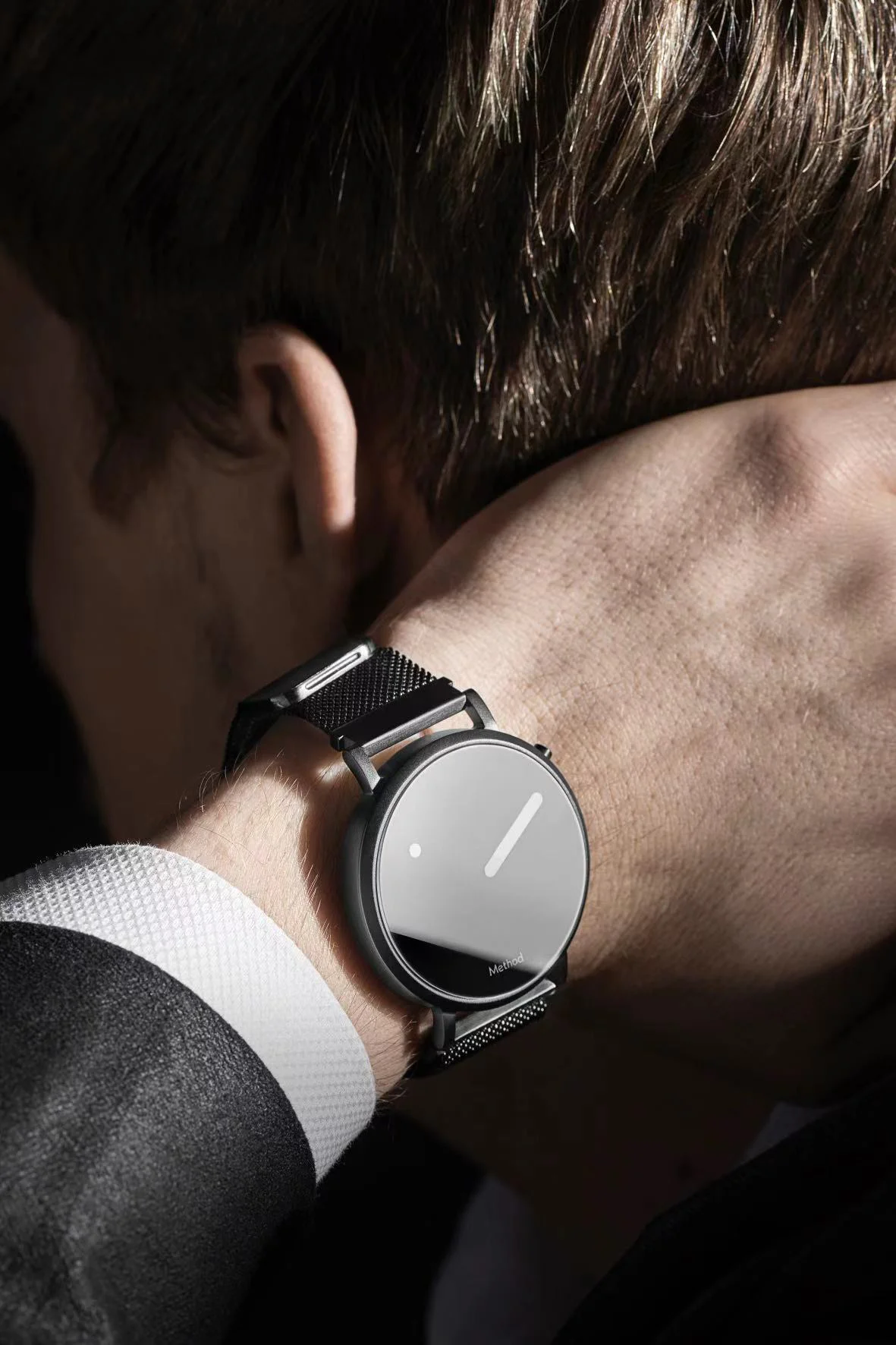 Product image of the Outerspace designed smartwatch. Hero image of the smart watch being worn