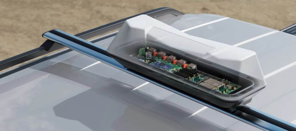 outerspace_zetifi_banner. Xray image showing the roaming wifi board within the plastic housing mounted to a car roof