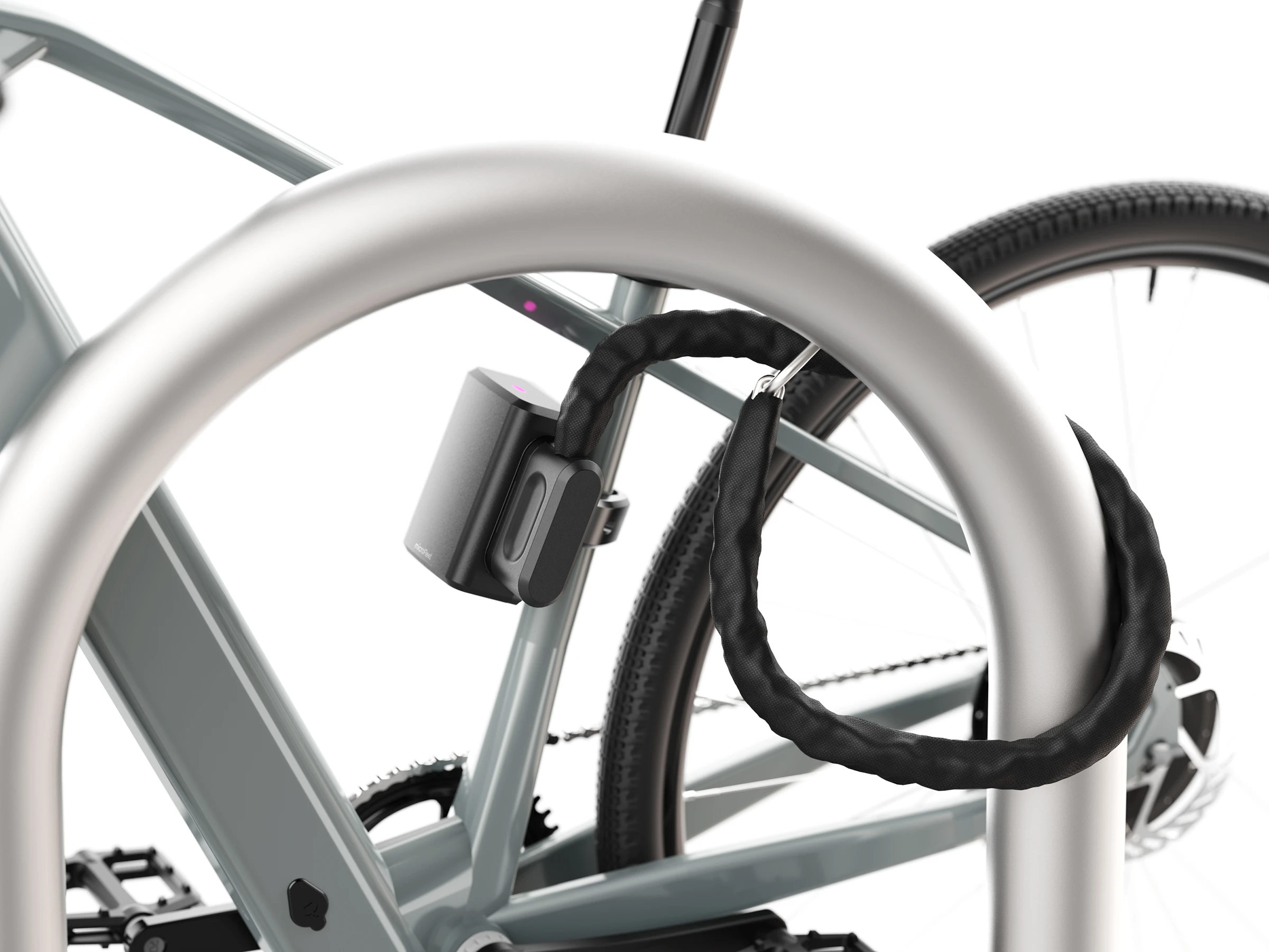 A product rendering of the OneDock microFleet charging system. Designed and Engineered by Outerspace to securely lock and charge micro-mobility electric vehicles