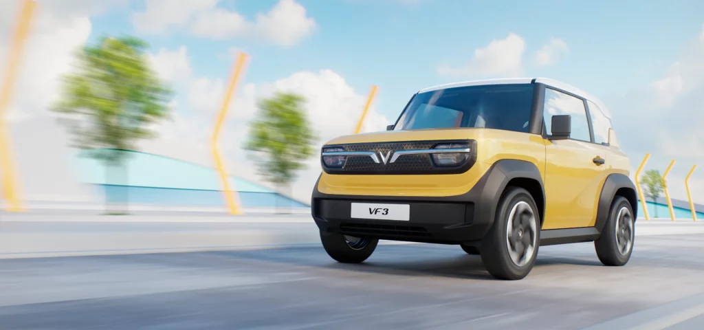 VF3 Product Render. A render done by our Gomotiv team (Part of Outerspace) for our client Vinfast. The render shows the exterior of the VF3 Micro electric vehicle, designed by Gomotiv and Outerspace