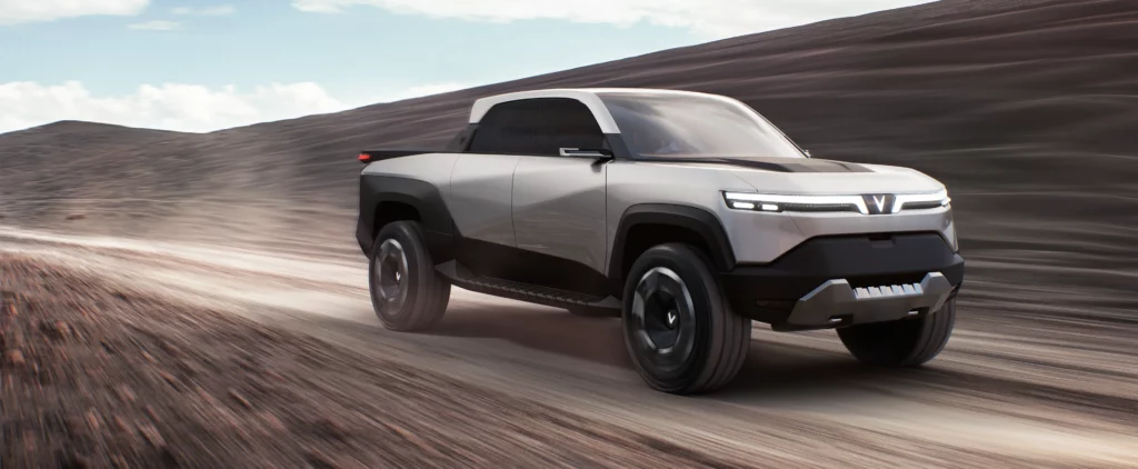 WILD Product Render. A render done by our Gomotiv team (Part of Outerspace) for our client Vinfast. The render shows the exterior of the Vinfast VF WILD electric pickup truck, designed by Gomotiv and Outerspace