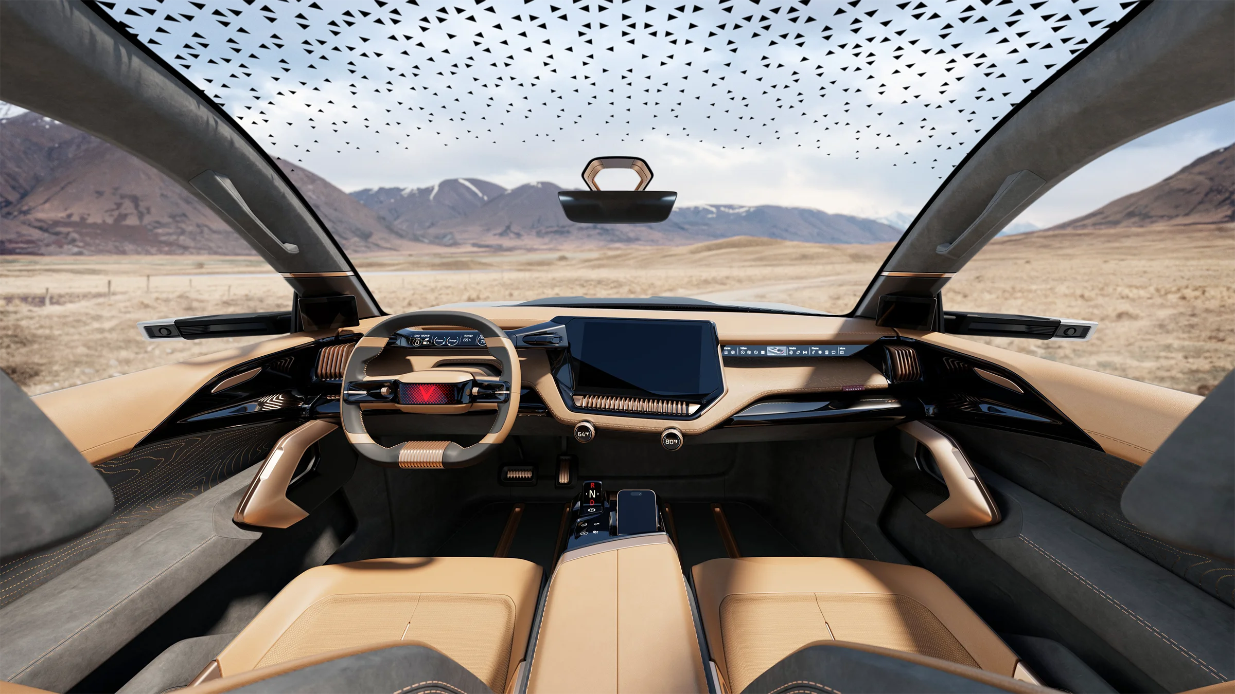 WILD Product Render. A render done by our Gomotiv team (Part of Outerspace) for our client Vinfast. The render shows the interior of the Vinfast VF WILD electric pickup truck, designed by Gomotiv and Outerspace